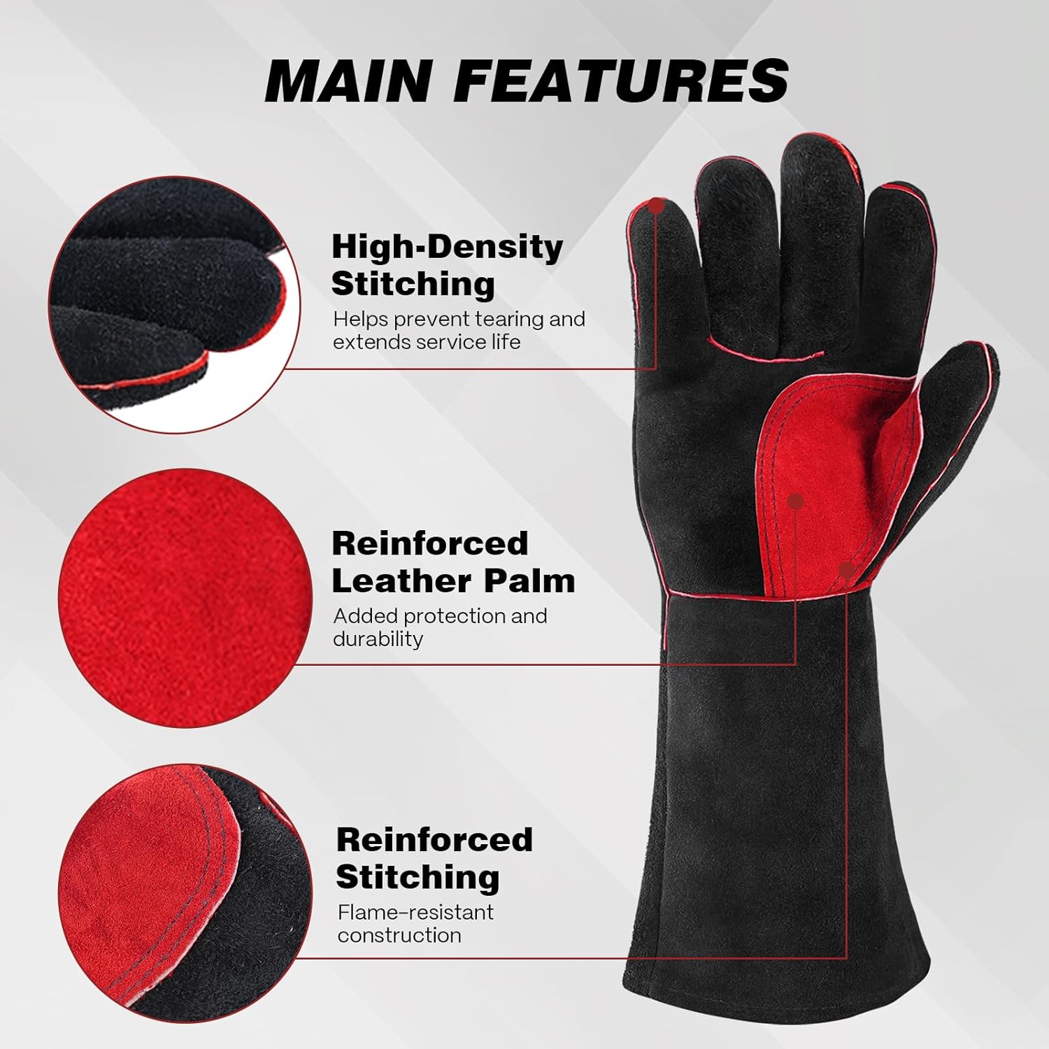 ARCCAPTAIN Leather Forge Welding Gloves, Heat/Fire Resistant 16 inches Gloves for Stick,Mig,Tig,Forge,BBQ,Grill,Fireplace,Wood Stove,Furnace,Oven,Pot