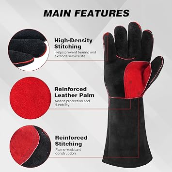 ARCCAPTAIN Leather Forge Welding Gloves, Heat/Fire Resistant 16 inches Gloves for Stick,Mig,Tig,Forge,BBQ,Grill,Fireplace,Wood Stove,Furnace,Oven,Pot