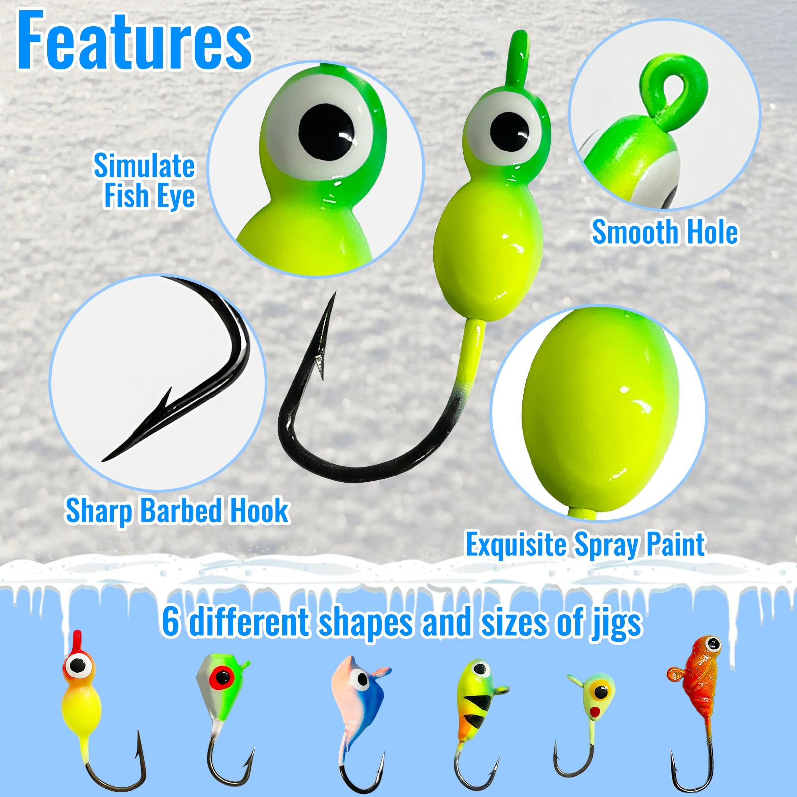 Ice Fishing Jigs Kit 30Pcs Glow Ice Fishing Lure Set Fishing Spoons for Crappie Sunfish Perch Panfish Walleye Pike Winter Fishing Jigging with Storage Box