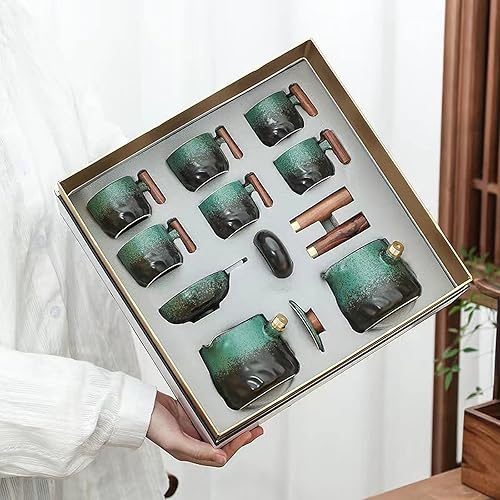 Miniatura 4 de Juego de té esmeralda, juego de té chino de kung fu, caja de regalo adecuada para cumpleaños, Halloween, Navidad (mar jade)