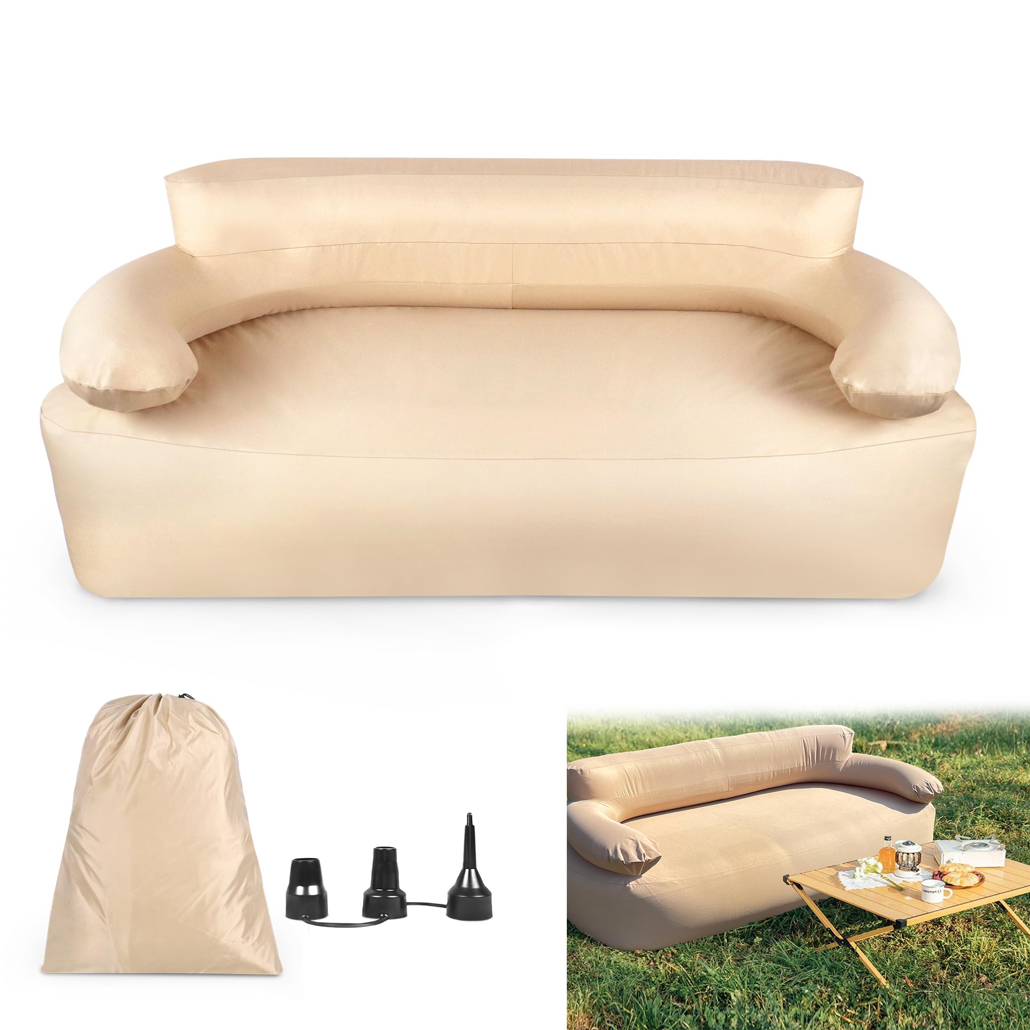 Suusolny Canapé Gonflable 176 X 86 X 69 Cm Pour 2 Personnes - Camping Extérieur Avec Pompe