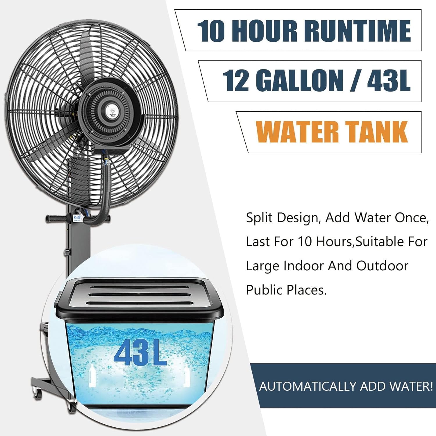 Outdoor Fan Misters for Cooling, 3 Wind Modes Oscillating Pedestal Fan with Mist, Industrial Backyards Patios Garden Cooling Fan