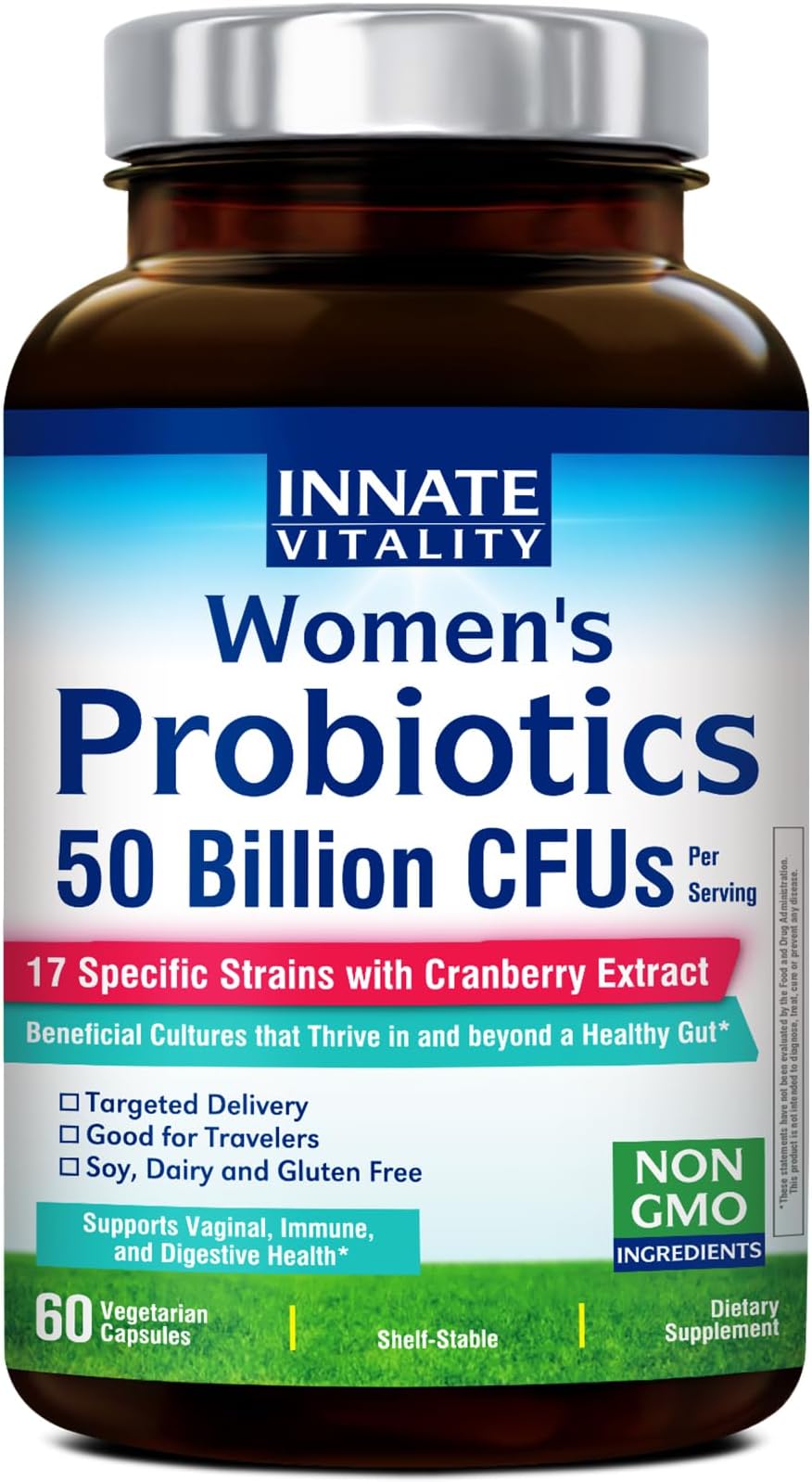 Probiotics for Women, 50 Billion CFUs, 17 Proven Strains, 60 Veggie Caps, Formulated with Prebiotics and Cranberry Extract,Non-GMO, Supports Vaginal, Digestive and Immune Health