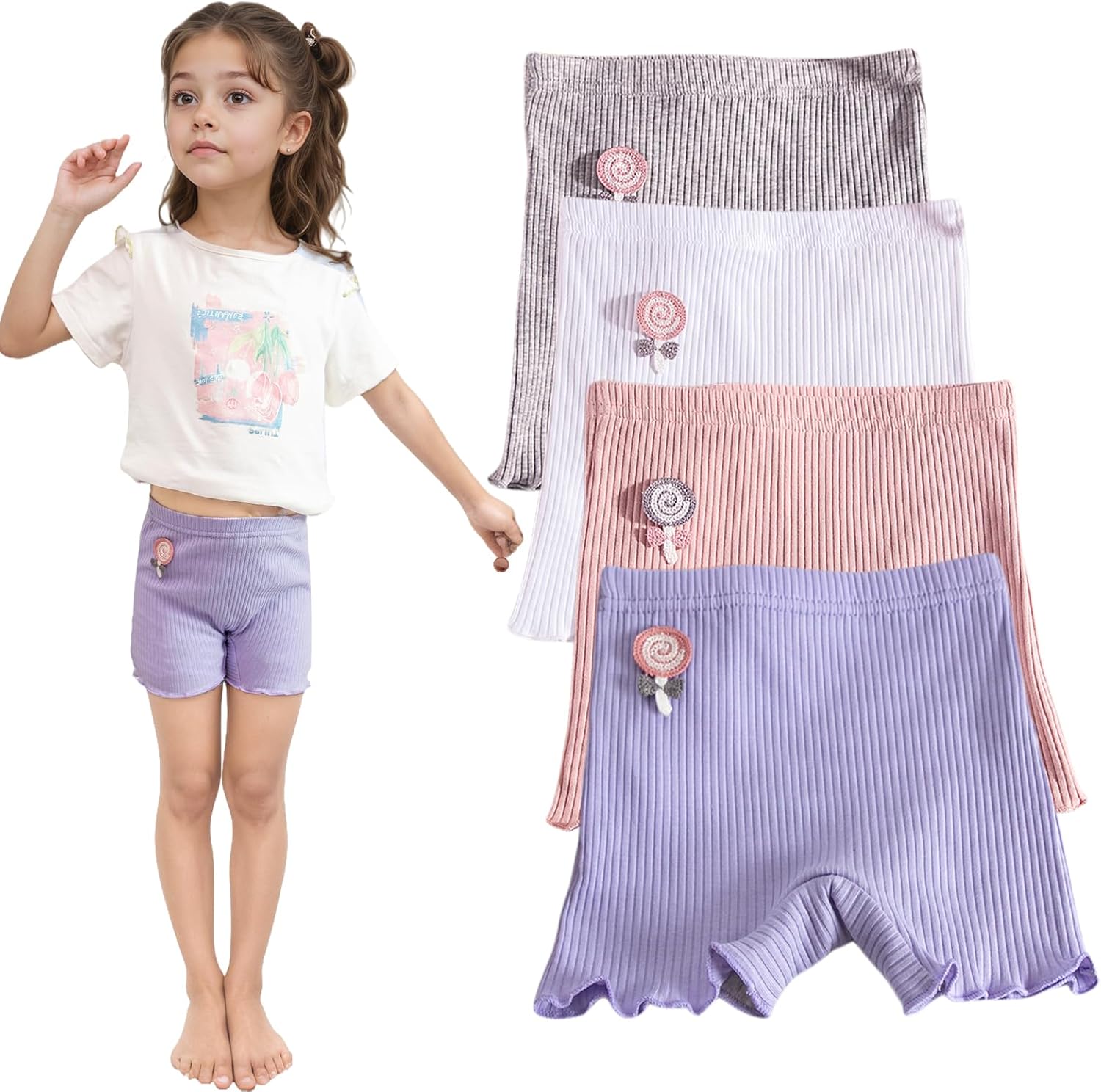 4/5 Pack Girls Bike Shorts Breathable Boyshorts for Toddler Under Dresses Dance Short Kids No Need to Wear Underwear