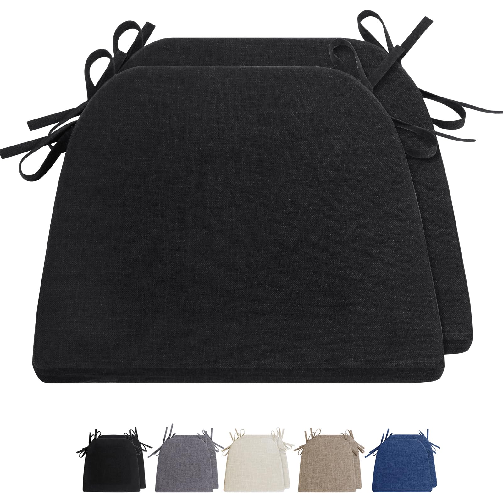 Cojín para silla de jardín RUIXUAN de 42x41 cm en color negro con cintas de sujeción pack de 2