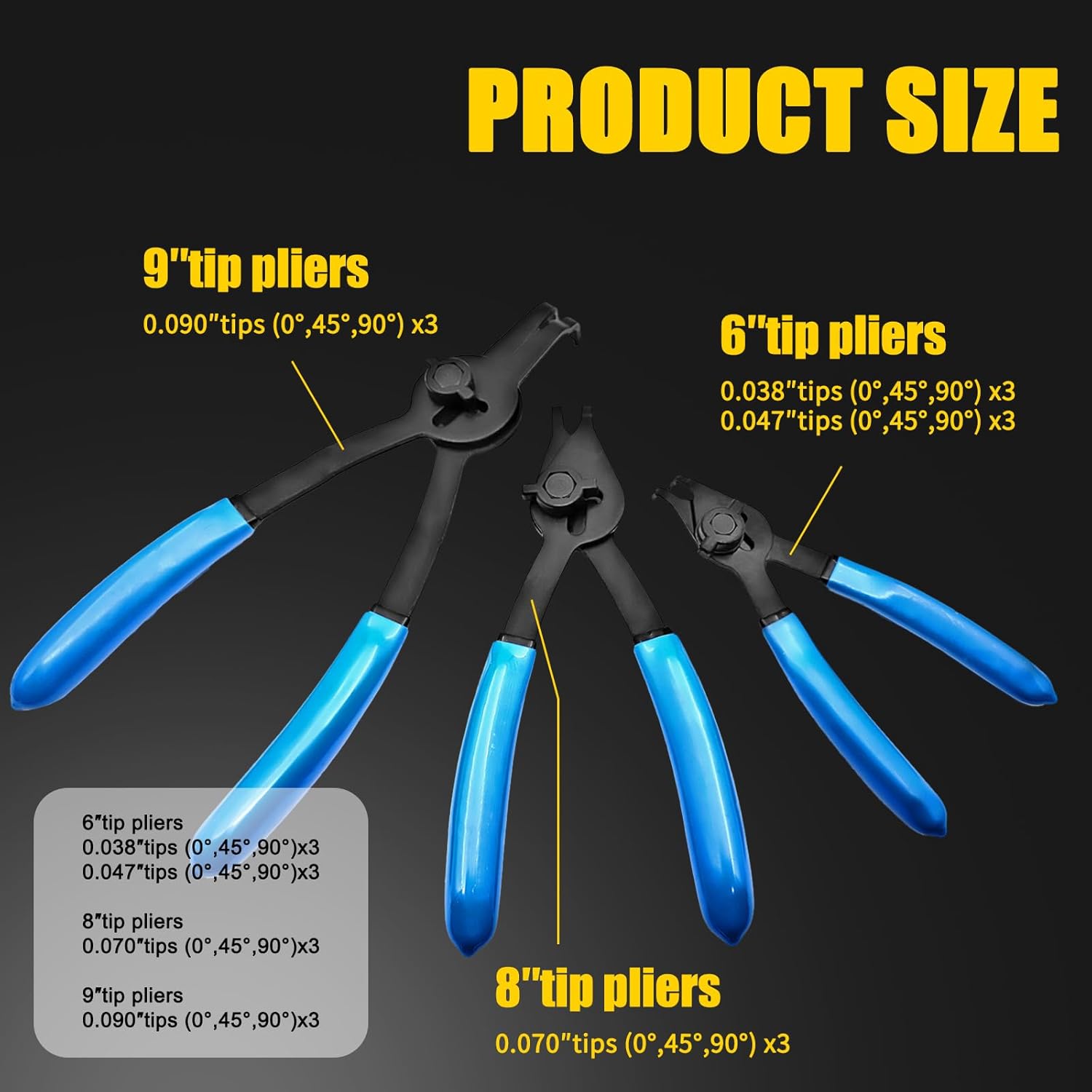 12-Piece Versatile Snap Ring Pliers Set, Internal/External Retaining Ring Pliers with 4 Tip Sizes (0.038/0.047/0.070/0.090in), Heavy Duty Convertible Fixed Tip for Automotive & Machinery