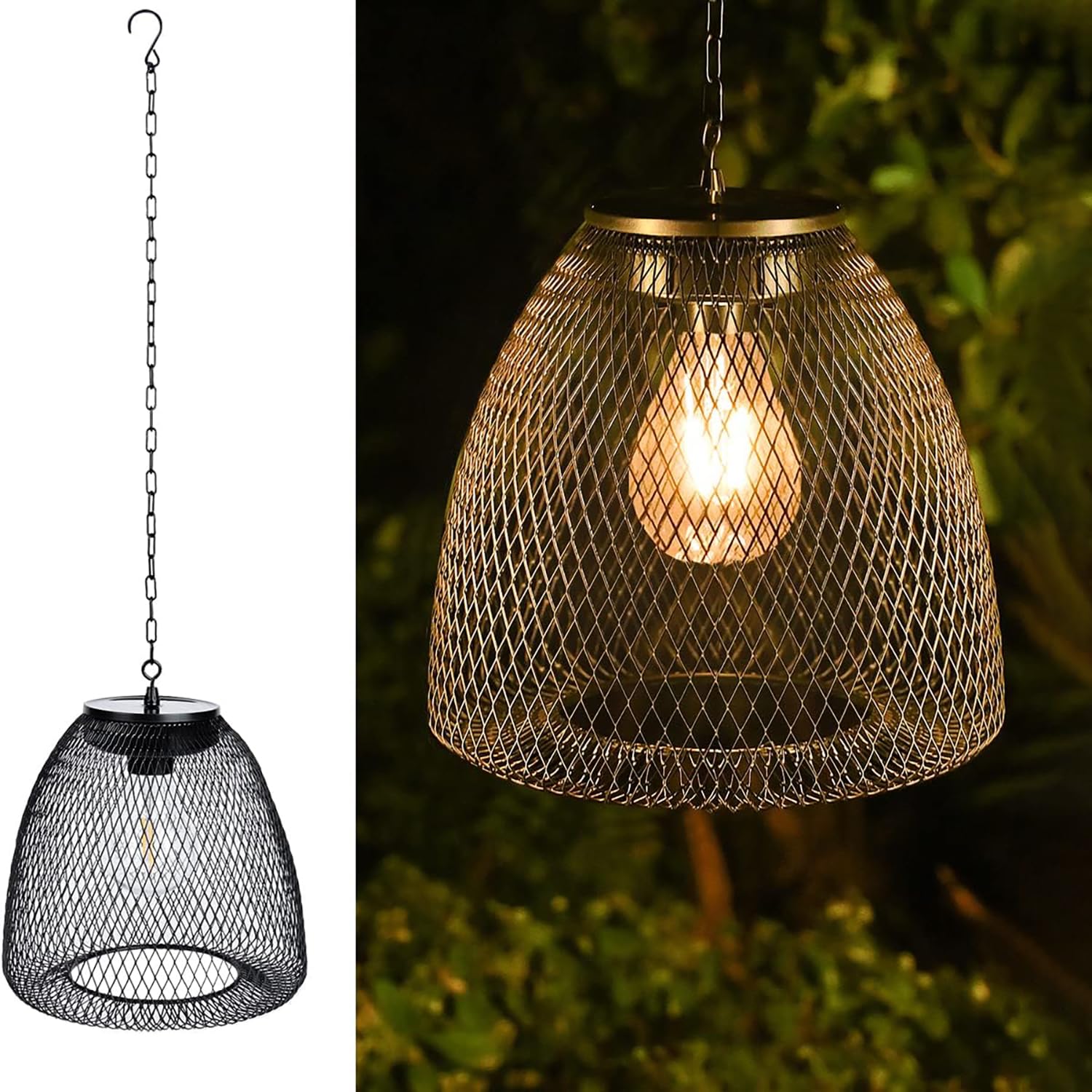 Buiten Hanglamp Solar Lantaarn IP65 Waterdichte Tuin Solar Lamp Boho Rotan Lampenkap Hanglamp met LED Lamp Tuinverlichting voor Terras Balkon Binnenplaats Prieel Decoratie (Wit