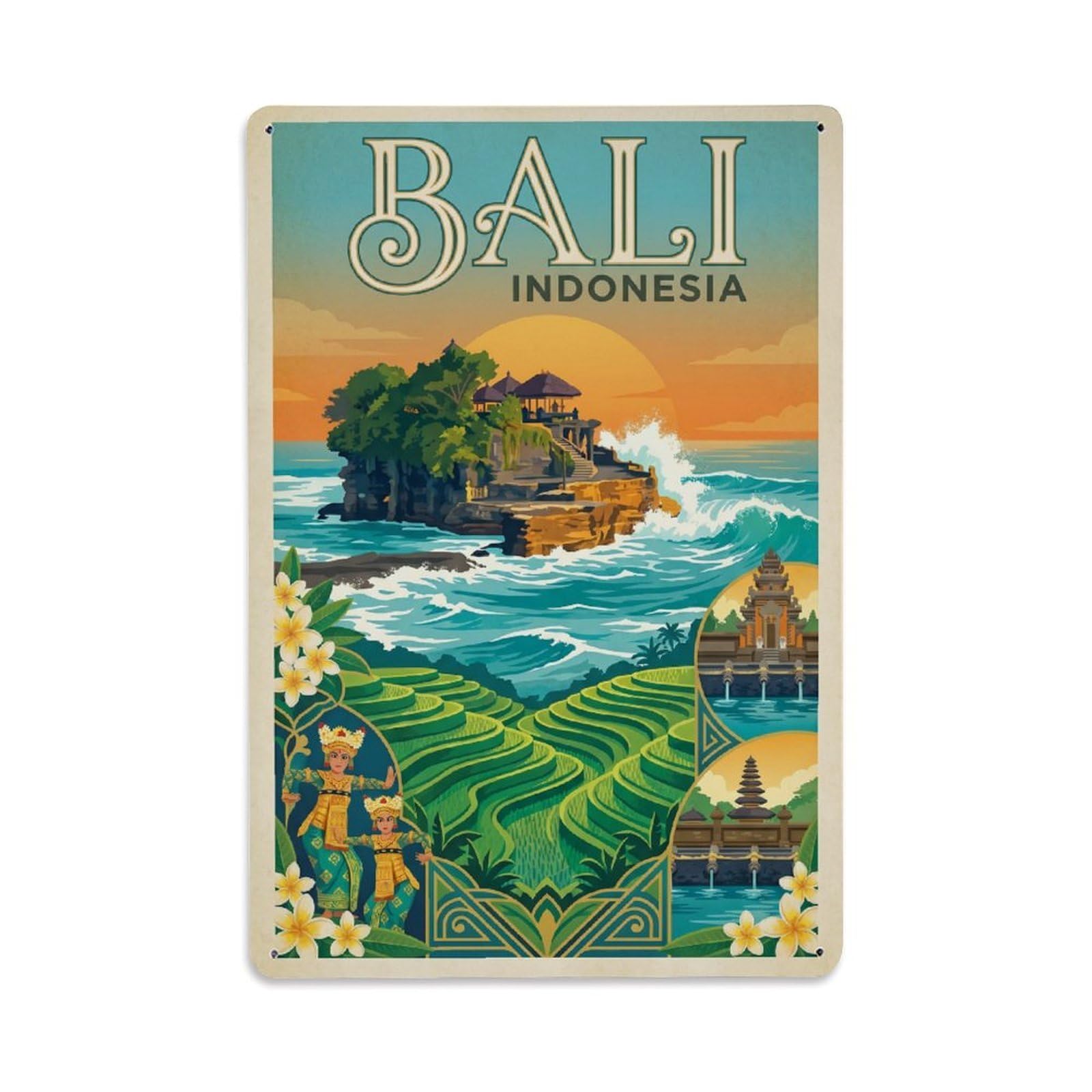 Gead 8X12inch Style Travel Retro Indonesia Bali Metal Tin Sign