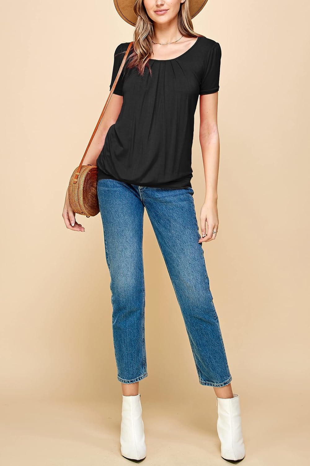 Made By Johnny Women's Scoop Neck Short Sleeve Pleated Front Blouse Tunic Top Plus Size - Image 5