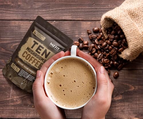 Miniatura 6 de Café de hongos orgánico (60 porciones) 10 champiñones (melena de león, cordyceps, cola de pavo y otros) mezclado con café gourmet arábica