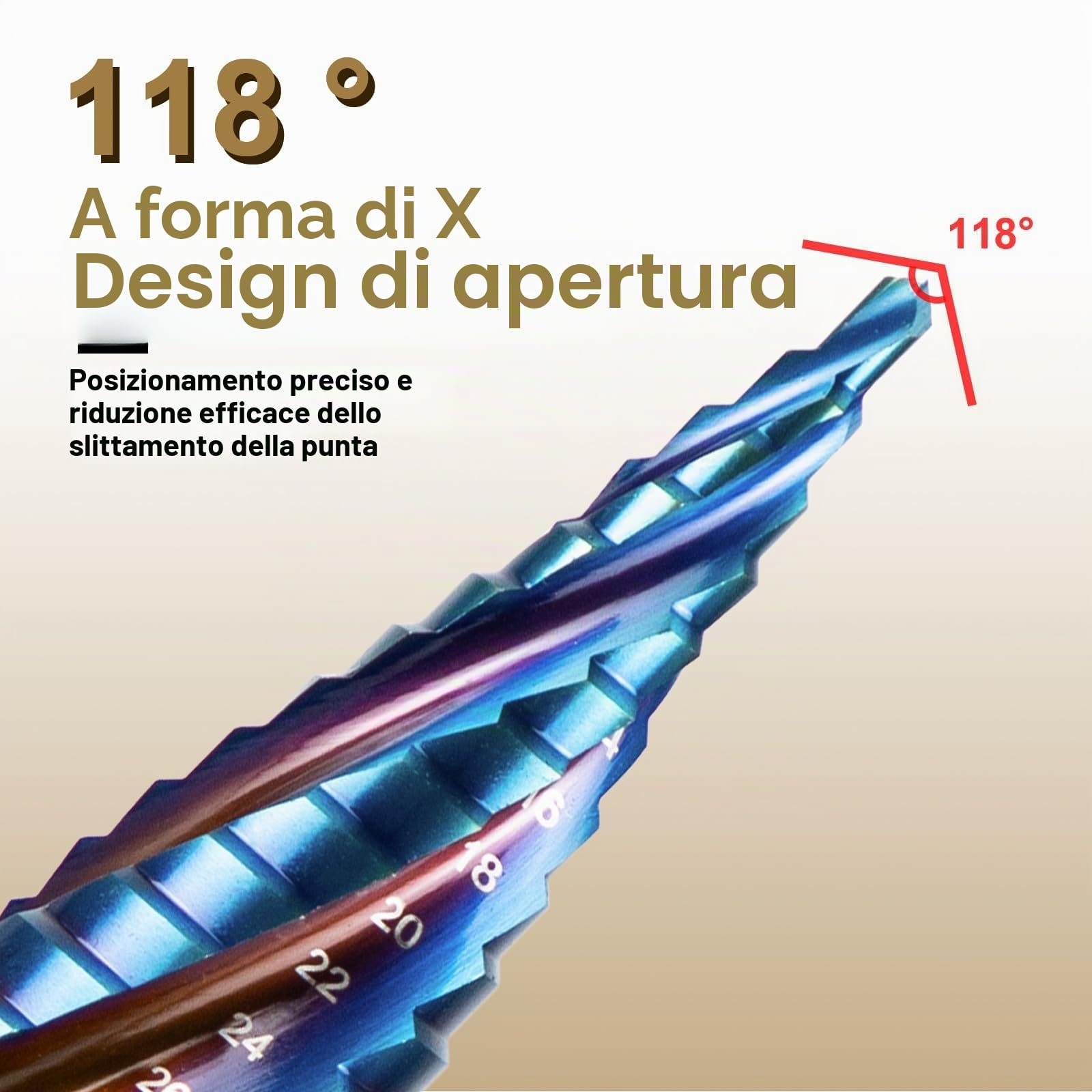 SALI Punta per trapano a gradini Hss [Φ5-35 mm, 13 livelli] Quattro scanalature elicoidali, punte coniche affilate per metallo, acciaio inossidabile, plastica, legno (HSS Co)