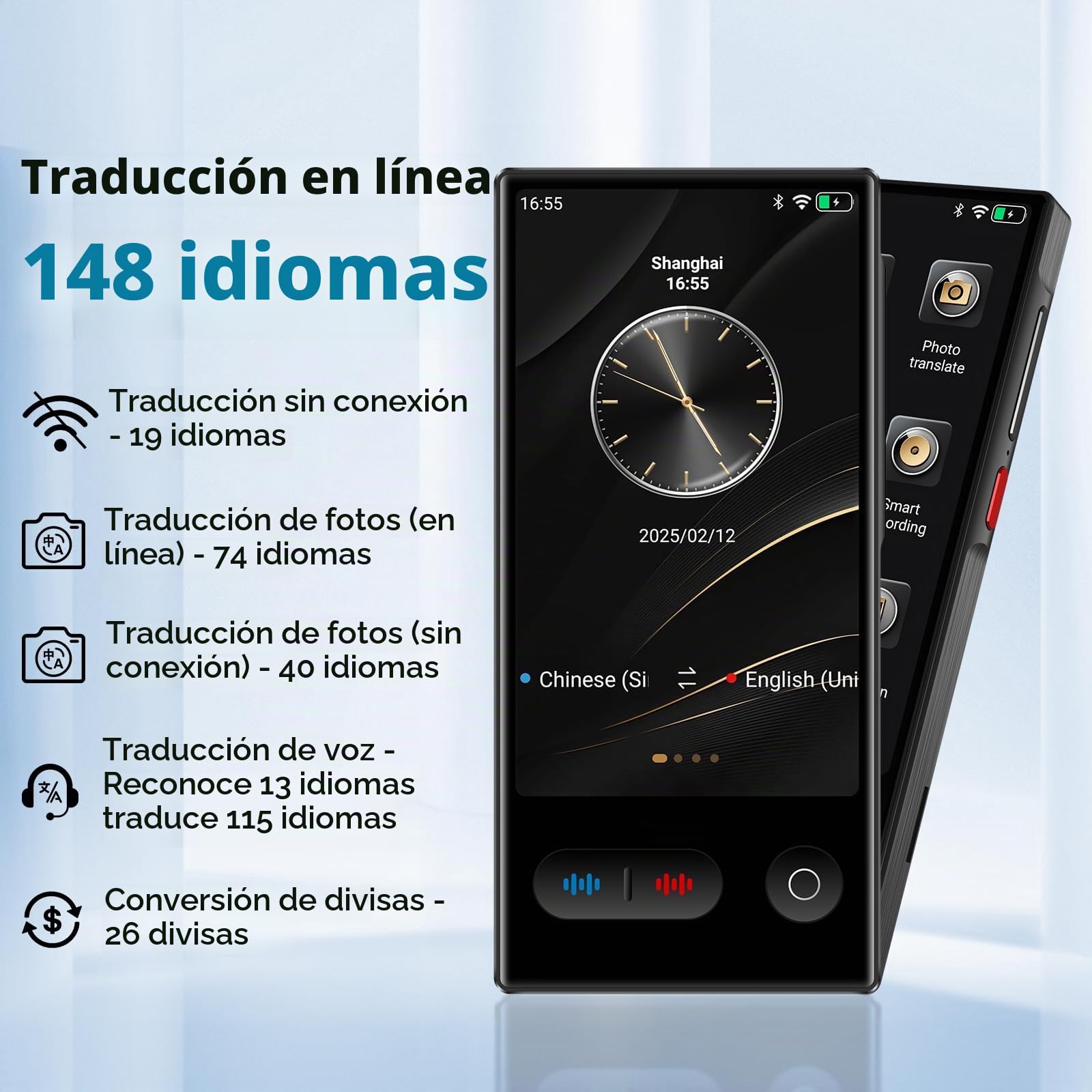Traductor Instantaneo de Voz S30 Pro, Traductor de Idiomas con Voz En Tiempo Real AI con 148 Idiomas En Línea/17 Idiomas Offline(Español Offline), Traducción de Fotos para Viajes De Negocios