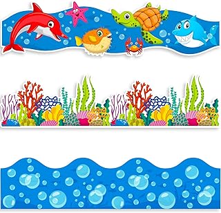 Sabary 71 ft Summer Ocean Bulletin Board Borders Under The Sea Classroom Decorations Sea Animals Border Trim for Summer Home Office School Classroom Chalkboard Wall Ocean Party Decorations