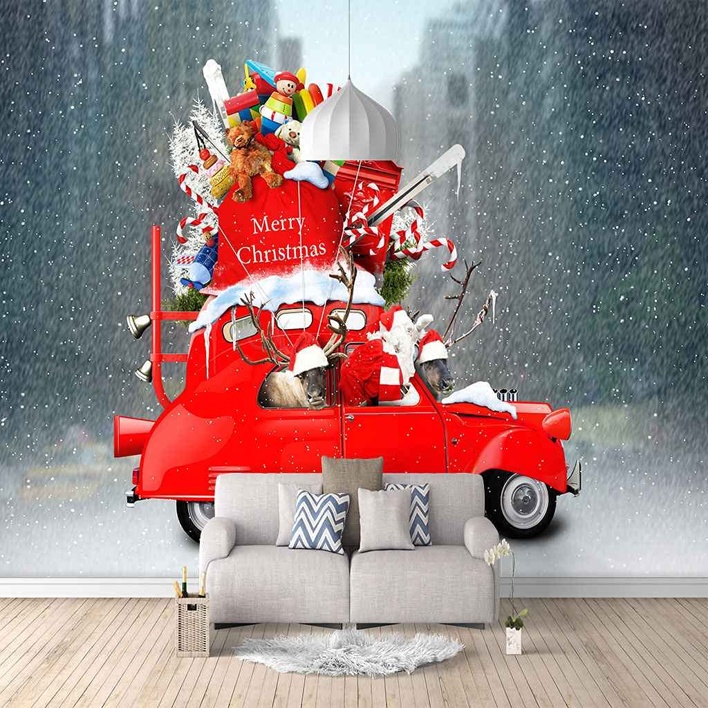 Papier peint canevas 3D wapiti de Noël rouge auto-adhésif 300x210 cm
