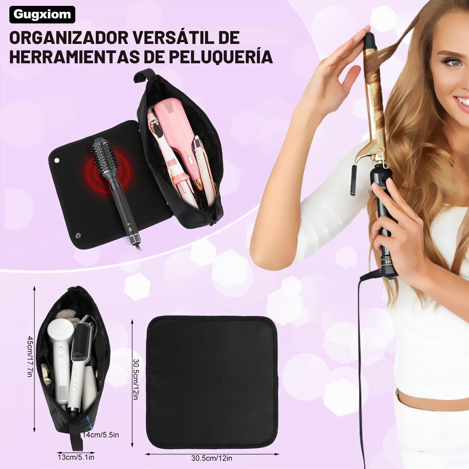 Bolsa de viaje para herramientas de peluquería, alfombrilla resistente al calor para herramientas de peluquería, organizador de herramientas calientes para rizadores y planchas de pelo