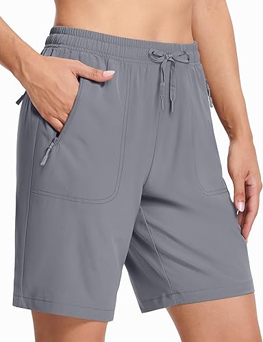 Miniatura 3 de MAGCOMSEN Pantalones cortos de senderismo para mujer, ligeros, de secado rápido, 8 pulgadas, pantalones cortos de golf resistentes al agua, con 3