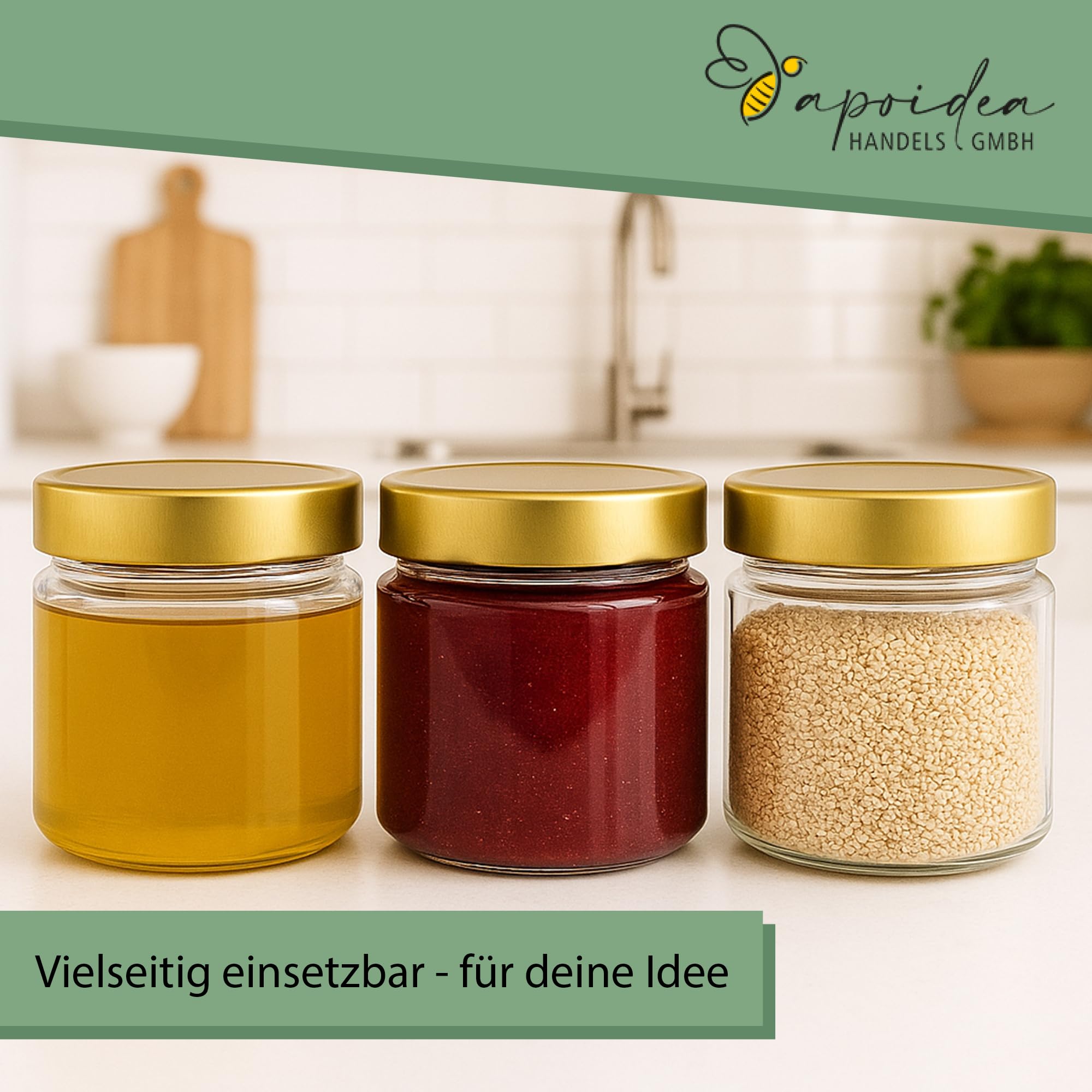 Apoidea – Marmeladengläser 500g mit Deckel in Gold 48 Stück/Twist off Gläser/Einmachgläser/Marmeladengläser mit Deckel/leeres Marmeladenglas/Einkochgläser