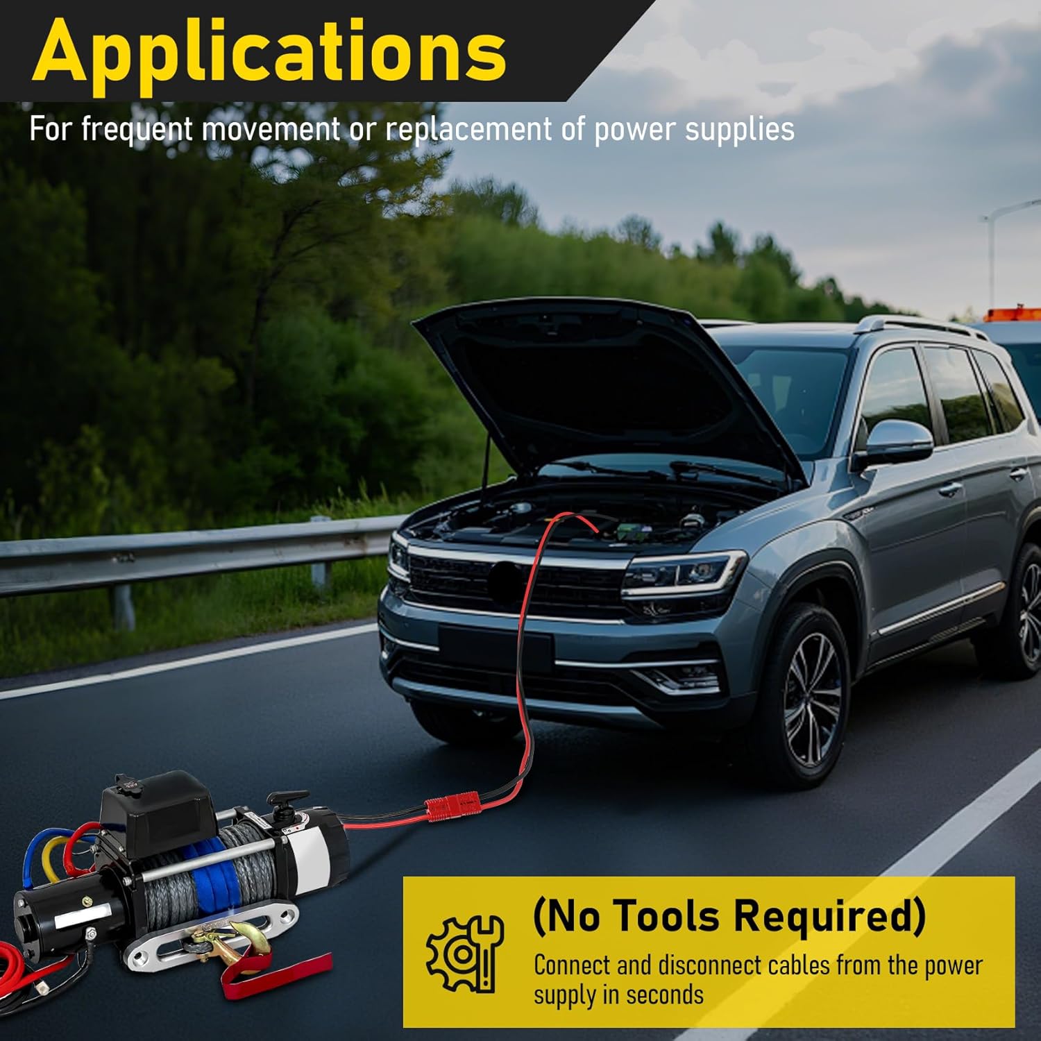 14FT Quick Disconnect Winch Power Cable, 2 Gauge 2 AWG Copper Wiring, 175A Quick Disconnect Connector for Forklift Car Motor Tractor Wide Range of Winching Applications