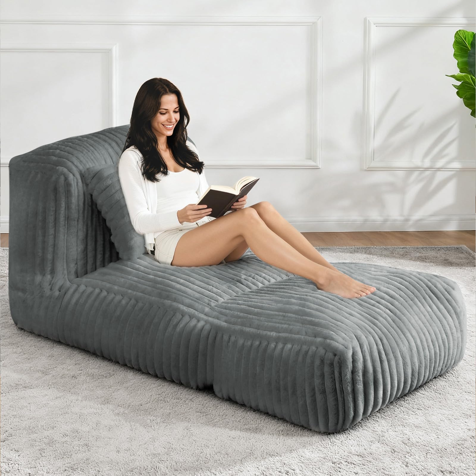 MUKAVA Gray oversized bean bag lounger with pillow