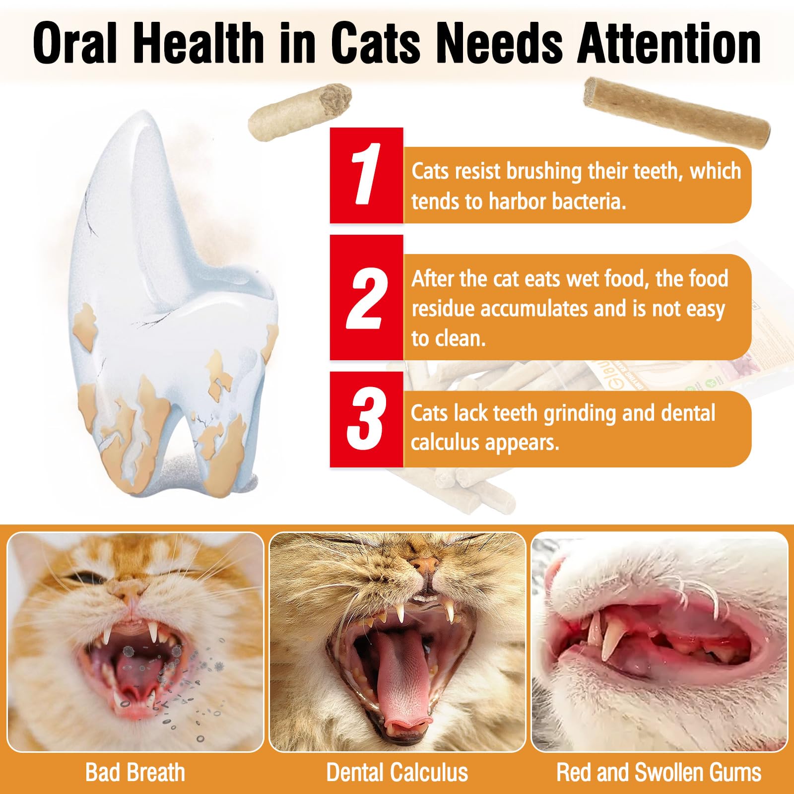 100g Bâtonnets à Mâcher Lyophilisés pour Chats - Friandises Dentaires Bâtons Molaires pour Chat pour Haleine Fraîche et Réduction du Tartre