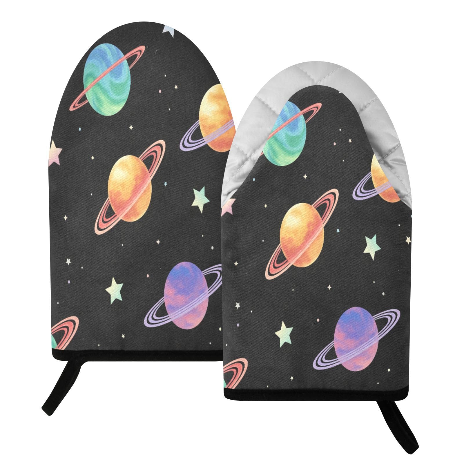 BURSTDDY Planets Oven Mitt,Heat Resistant Kitchen Mitts for Cooking