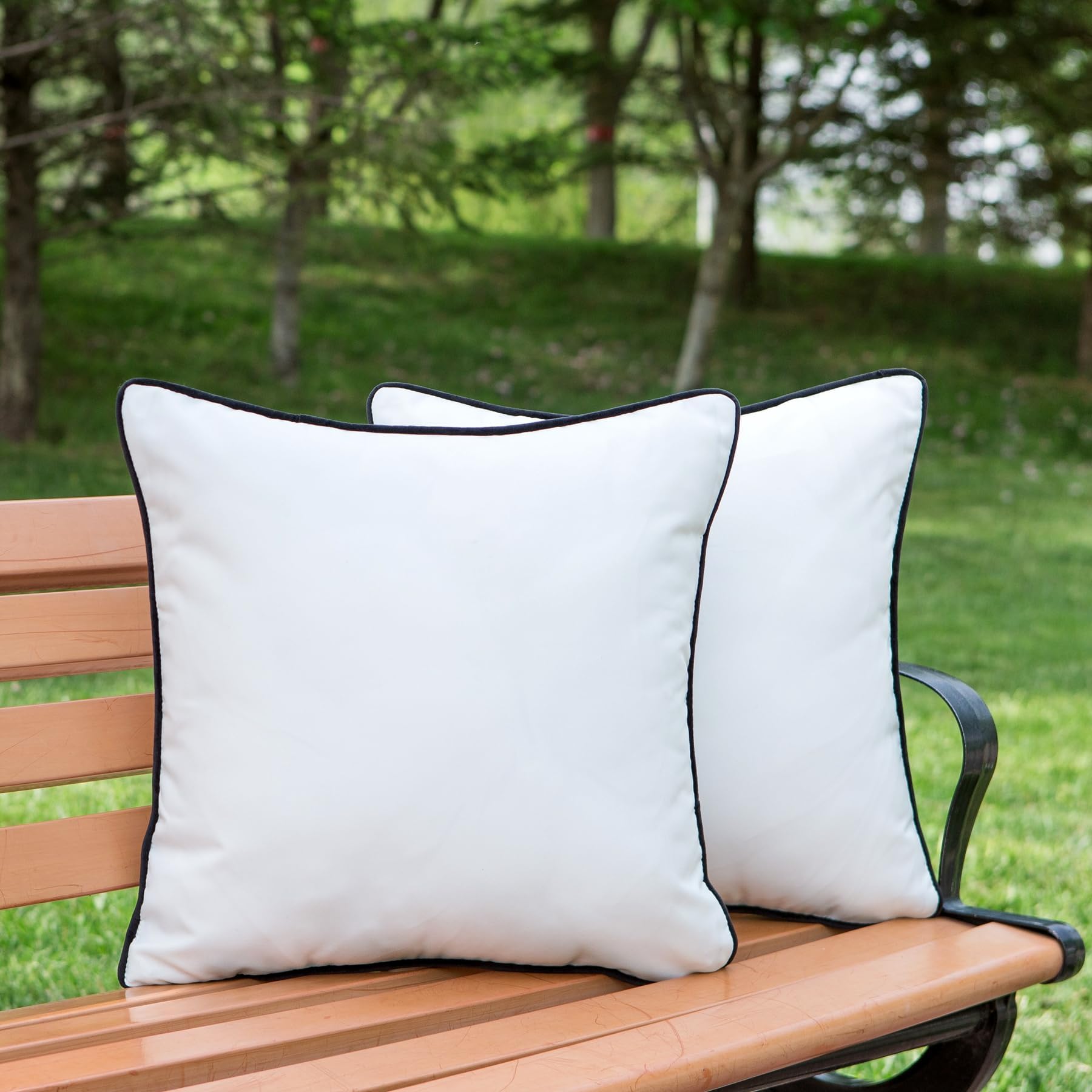 LIGICKY Pack of 2 Outdoor Waterproof Cushion Covers 18x18 inch Decorative Black and White Square Throw Pillow Covers Outside Cushion Cases for Patio Couch Tent Sunbrella