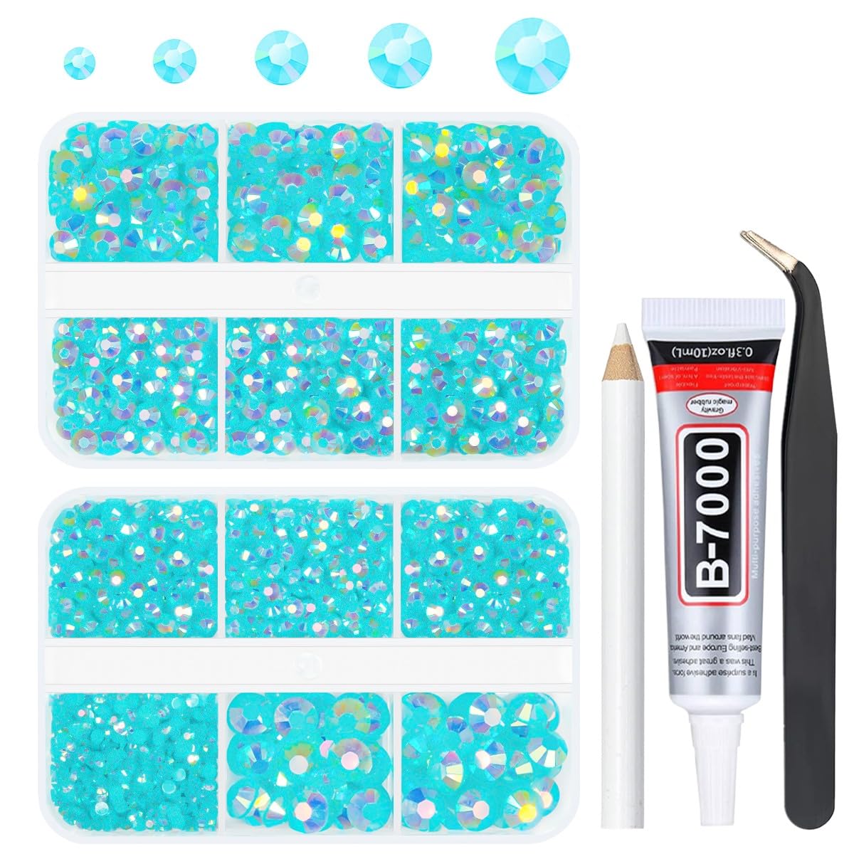 3060PCS Aquamarine AB Resin Rhinestones for Crafts Lake Blue AB Flatback Jelly Resin Rhinestone 2mm-6mm 5 Sizes Non-Hotfix Water Blue AB Stones