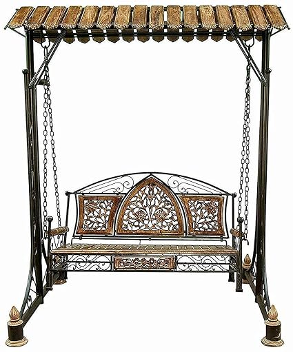 Authentic International Solid Wood & Iron Designer Swings/Jhoola for Home & Garden Floor-Standing, Hammock