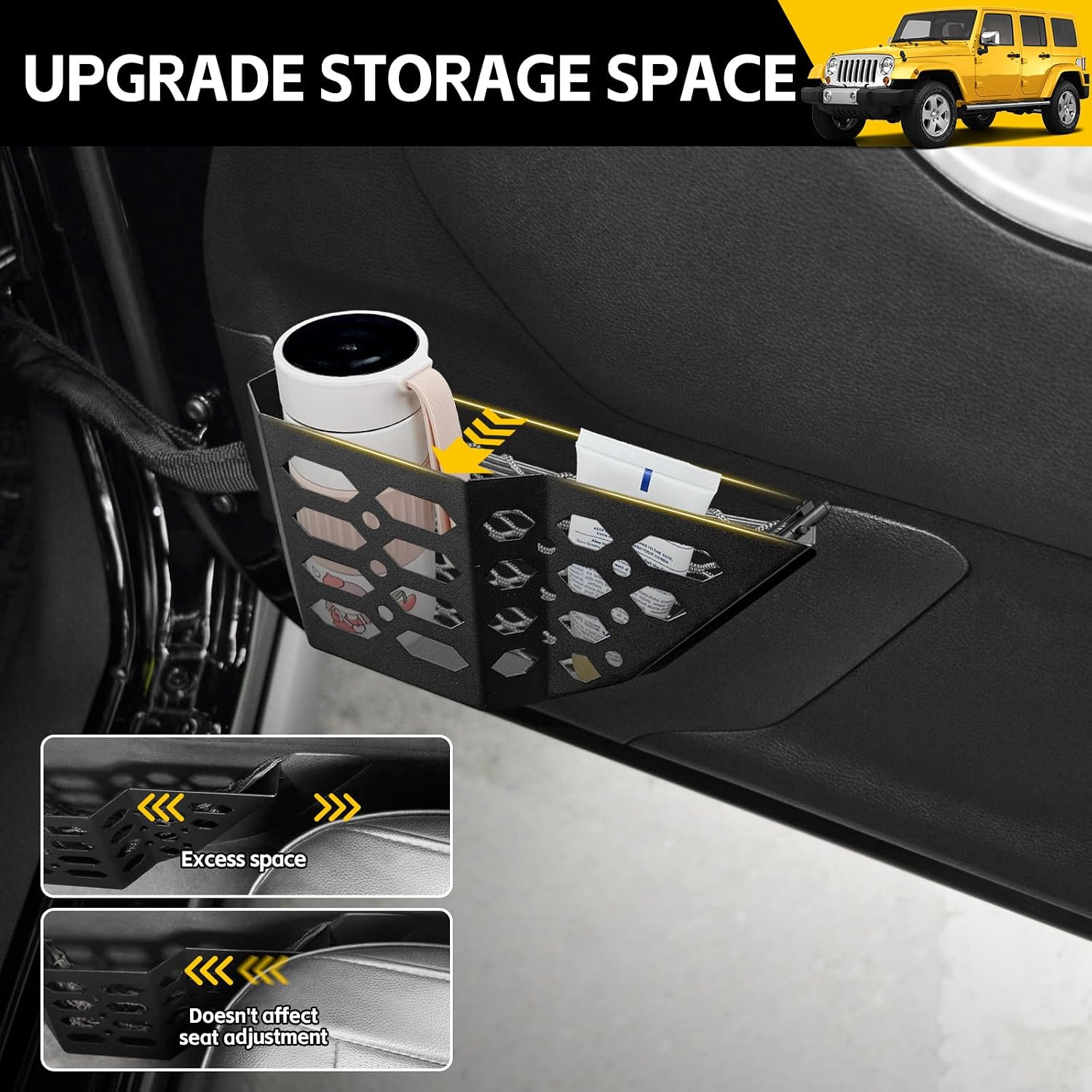 Metal Front & Rear Door Storage Box Pockets for 2007-2018 Jeep Wrangler JK JKU Sturdy Door Side Insert Molle Panels Organizer Only for 07-18 Wrangler JK JKU 4 Door Interior Accessories 4PCS