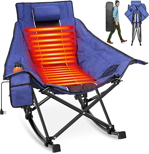 Miniatura 10 de Suteck Silla Mecedora de Camping con Calefacción - Sillas con Calefacción Completamente Acolchadas más Gruesas para Deportes al Aire Libre con 3