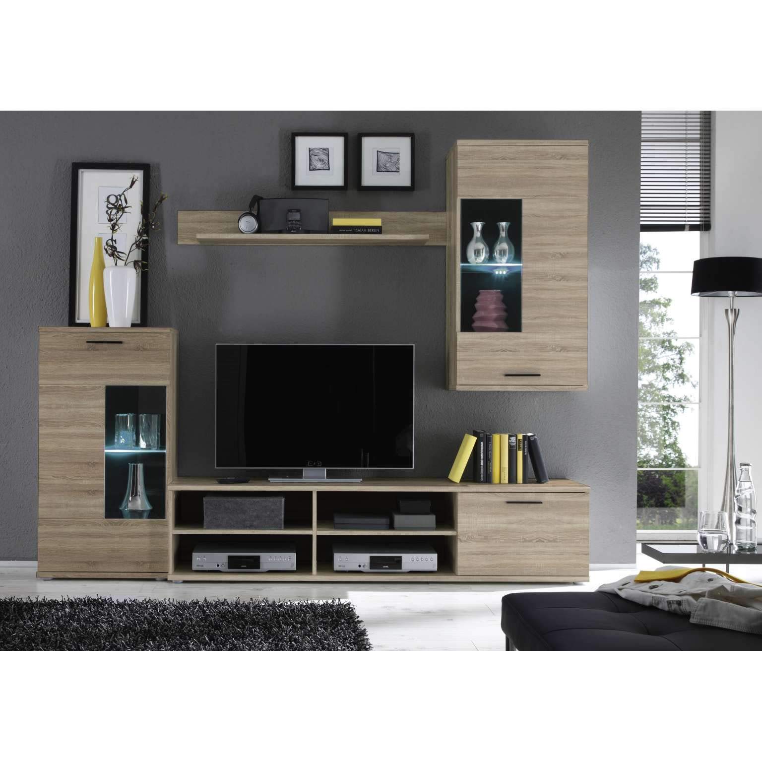 AVANTI TRENDSTORE - Kalli - Parete da soggiorno con illuminazione LED compresa, disponibile in 2 diverse colorazioni. Dimensioni: LAP 230x180x40 cm (Marrone)