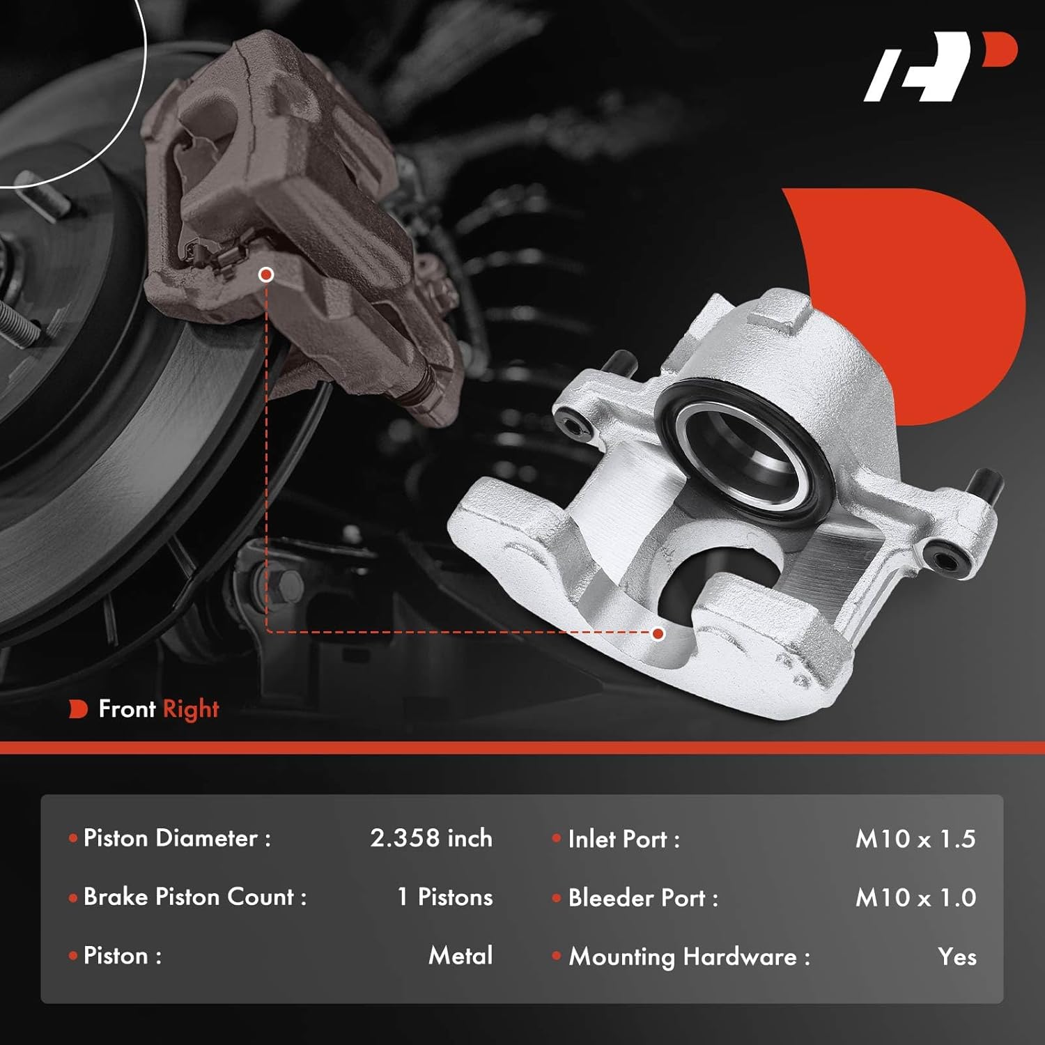 A-Premium Disc Brake Caliper Assembly Without Bracket Compatible with Select Ford Models - For Mustang 1987-1993 5.0L, Thunderbird 1987-1988 2.3L - Front Right Passenger Side