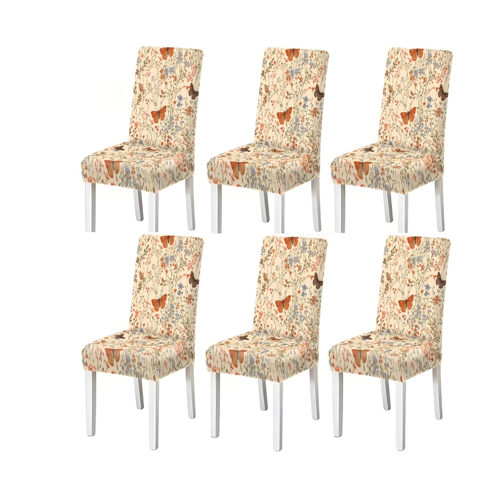 FZJKGH Vintage Wildflower Butterfly Pattern Print Dining Chair Covers Set Of 2/4/6, Stretch Slipcovers For Kitchen Dining Room Removable Stretch Slipcovers for Dining Chairs(6PCSChair cover)