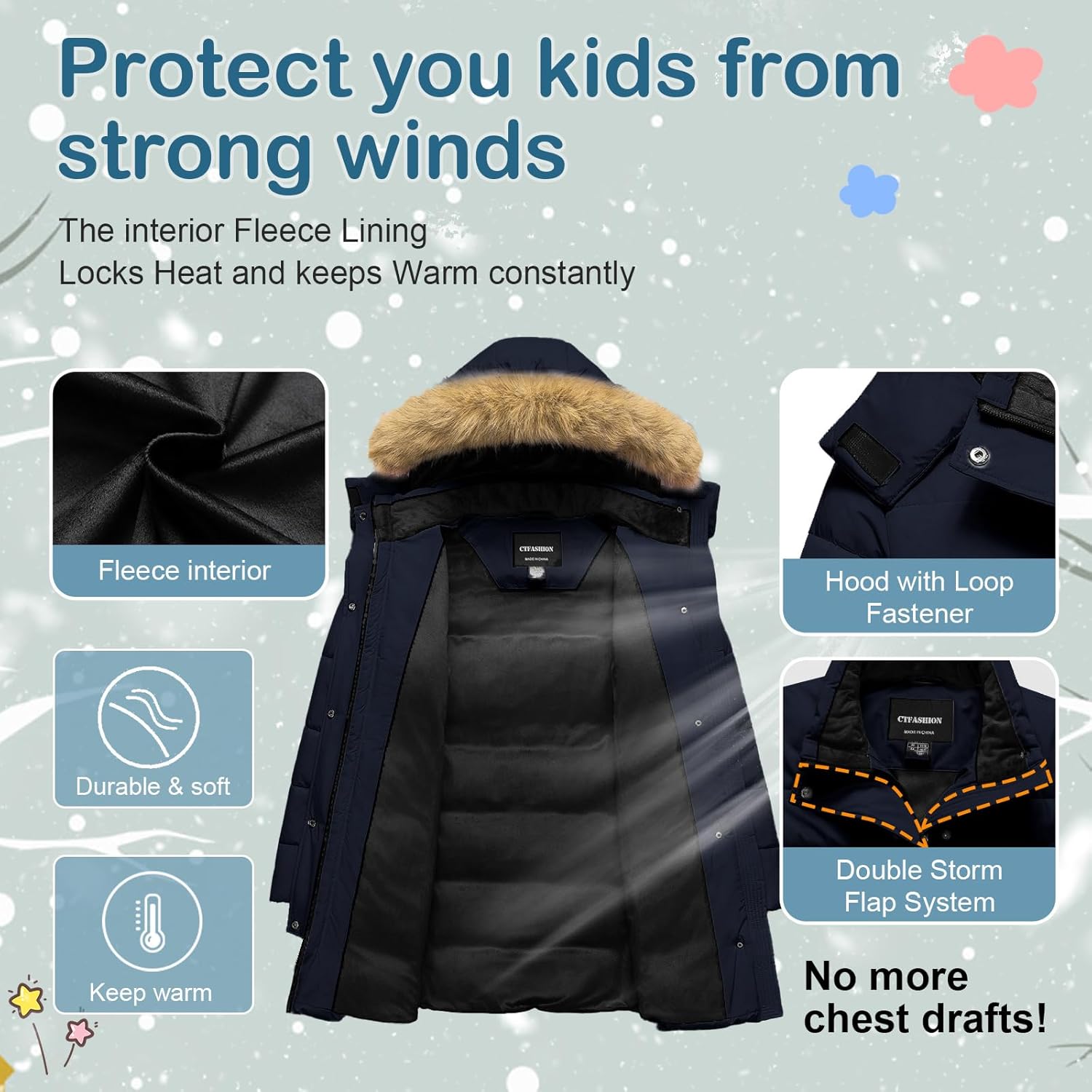Girl's Puffer Jacket Kids Long Winter Coats Heavyweight Parka Warm Fleece Snow Outerwear with Removable Fur Hood - Image 3