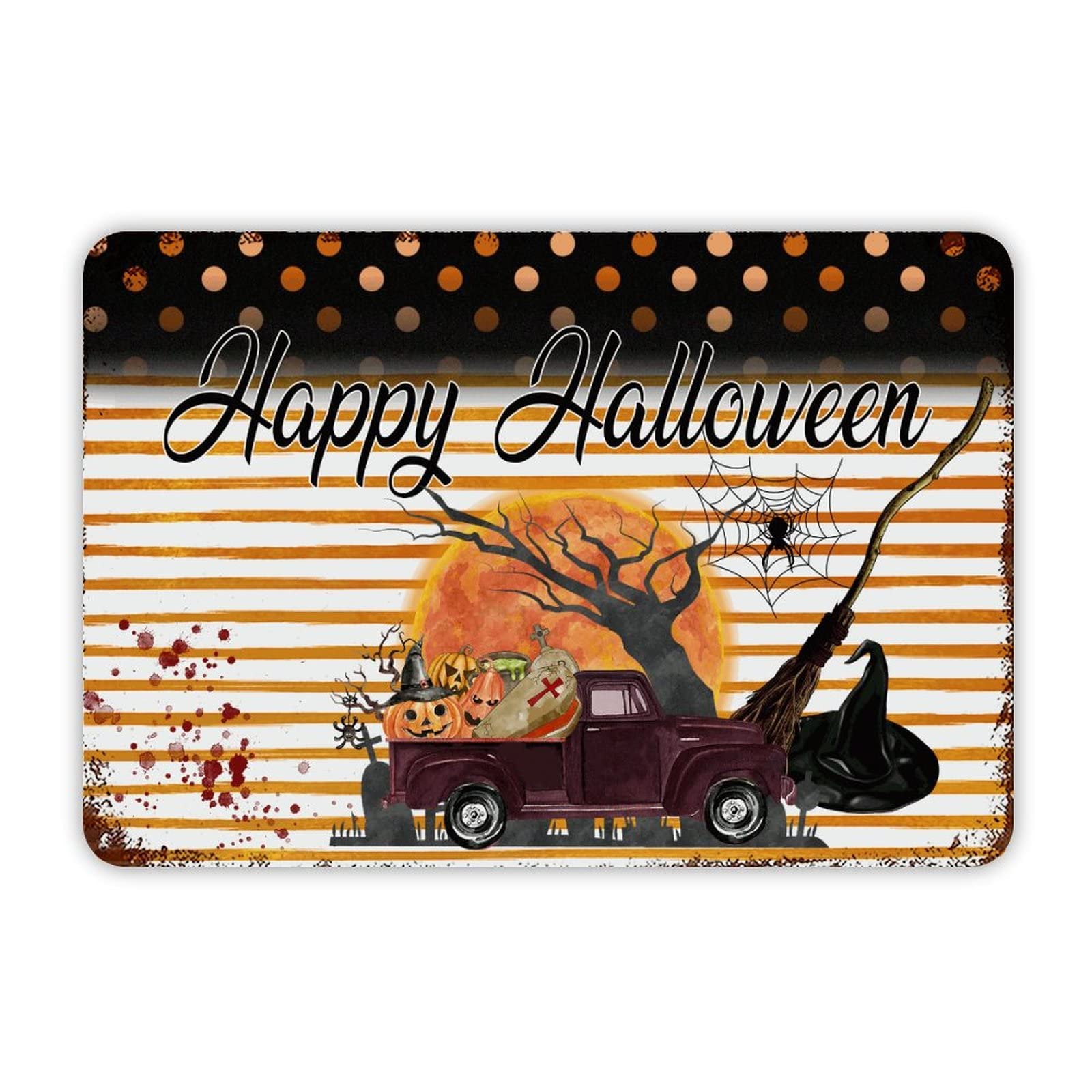ENEDNATE Happy Halloween Gnome Pumpkins Aluminum Tin Metal Sign for Indoor Outdoor Business Retail Store Patio Yard Home Decoration Easy to Mount Wall Art Print Poster 8x12 Inch