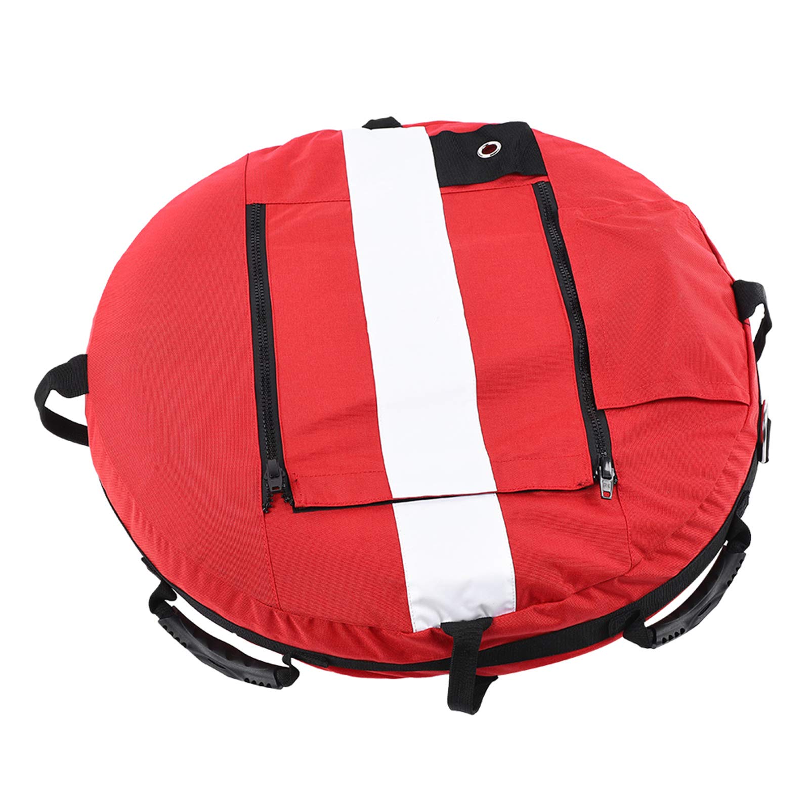 Marcador de buceo inflable de servicio pesado con flotador de seguridad de alta visibilidad, ideal para entrenamiento y señalización subacuática, incluye compartimento de almacenamiento integrado