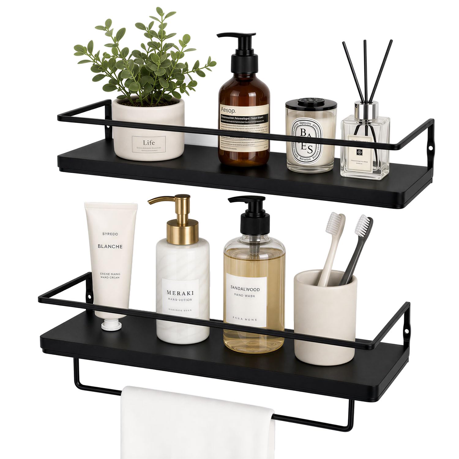 2-Tier Floating Shelves Wall Mounted Storage Wood Shelf with Metal Frame