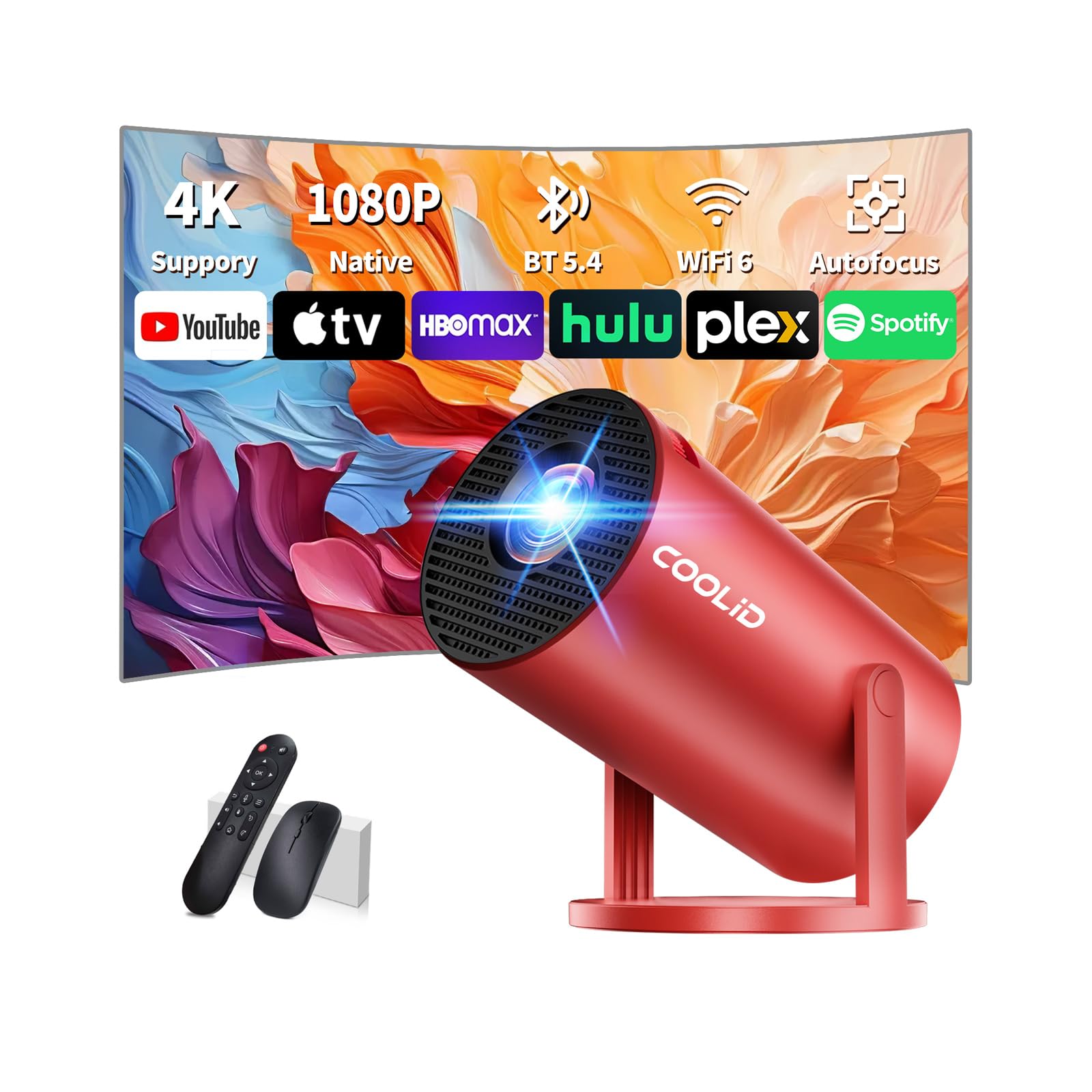 [Apps intégrées & 2026 Upgraded] Mini Vidéoprojecteur Supporte 4K 1080P avec 5G WiFi 6 Et BT 5.2 Le Projecteur Soutien Rotation 180° Portable Projecteur Video Applicable Laptop/HDMI/TV Stick,Rouge