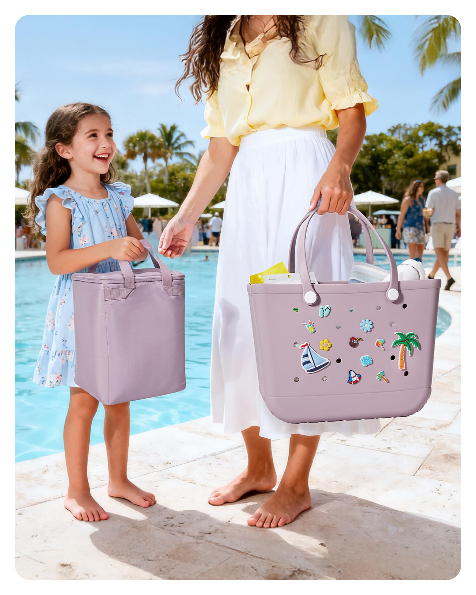 BAGSMART Large Beach Bag for Women with Cooler, Rubber Tote Bag with Charms, Waterproof Vacation Essentials for Swim Pool — view 8