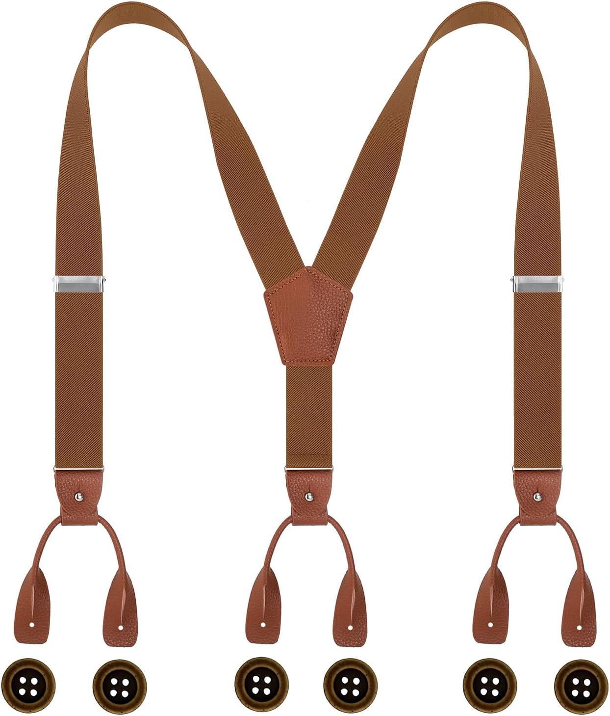 Men's Suspenders Button End Genuine Leather for Casual 1.4" Wide