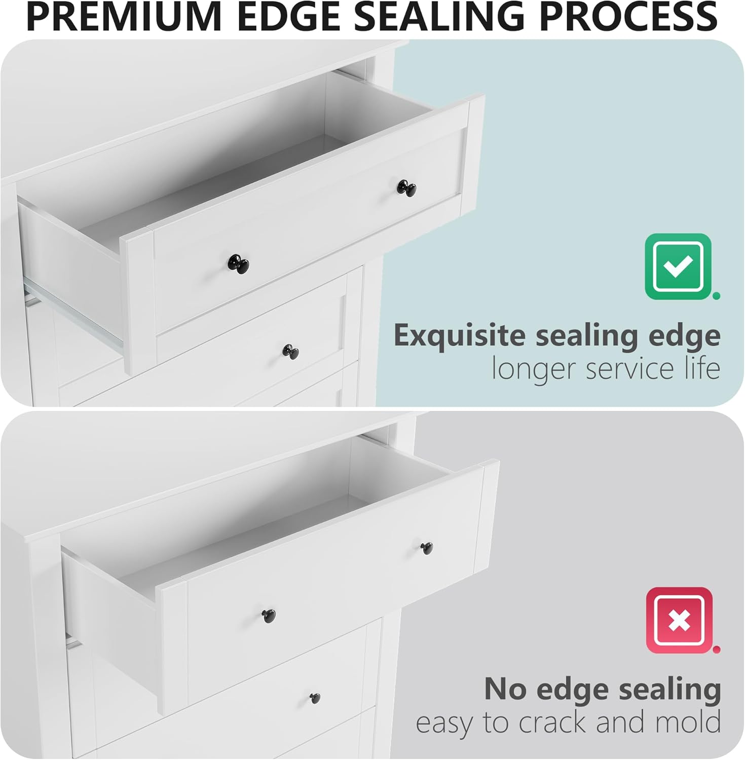 IDEALHOUSE 5 Chest of Drawer Dresser, Modern White Storage Organizer with Drawers for Bedroom, Living Room, Entryway, 42.5'' Tall - Image 5