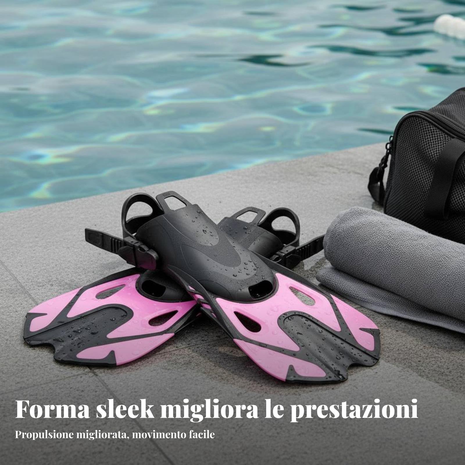 Milageto Palmes de Plongée Palmes Courtes Palmes de Natation Palmes d'Entraînement Efficacité en Eau Salée et Chlorée avec Poche de Pied Flexible et Sangle