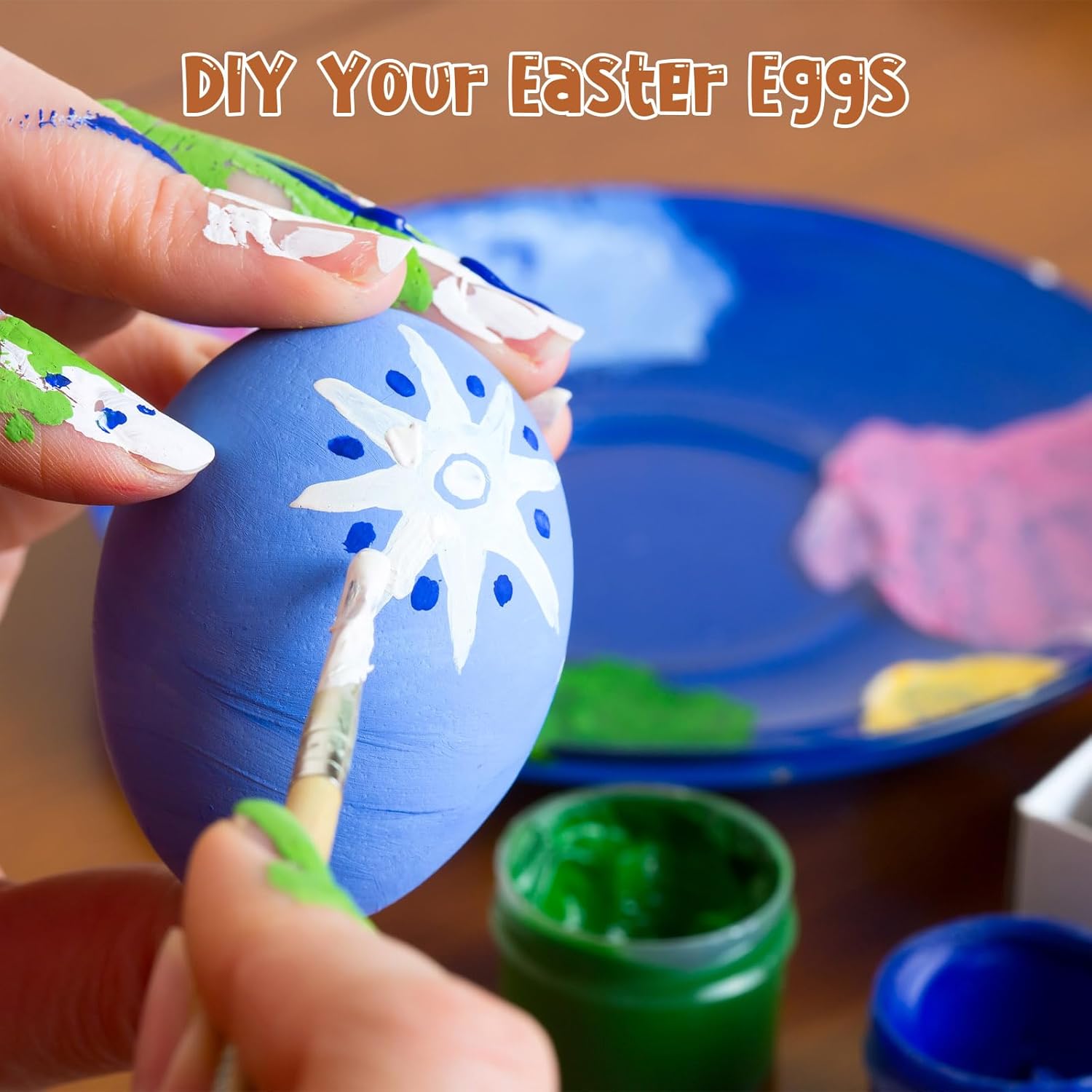 Seematn 180 Pcs White Plastic Eggs Paintable Easter Eggs with Paper Trays for DIY, Crafts, Easter Hunts Party Favors, Basket Fillers (White)