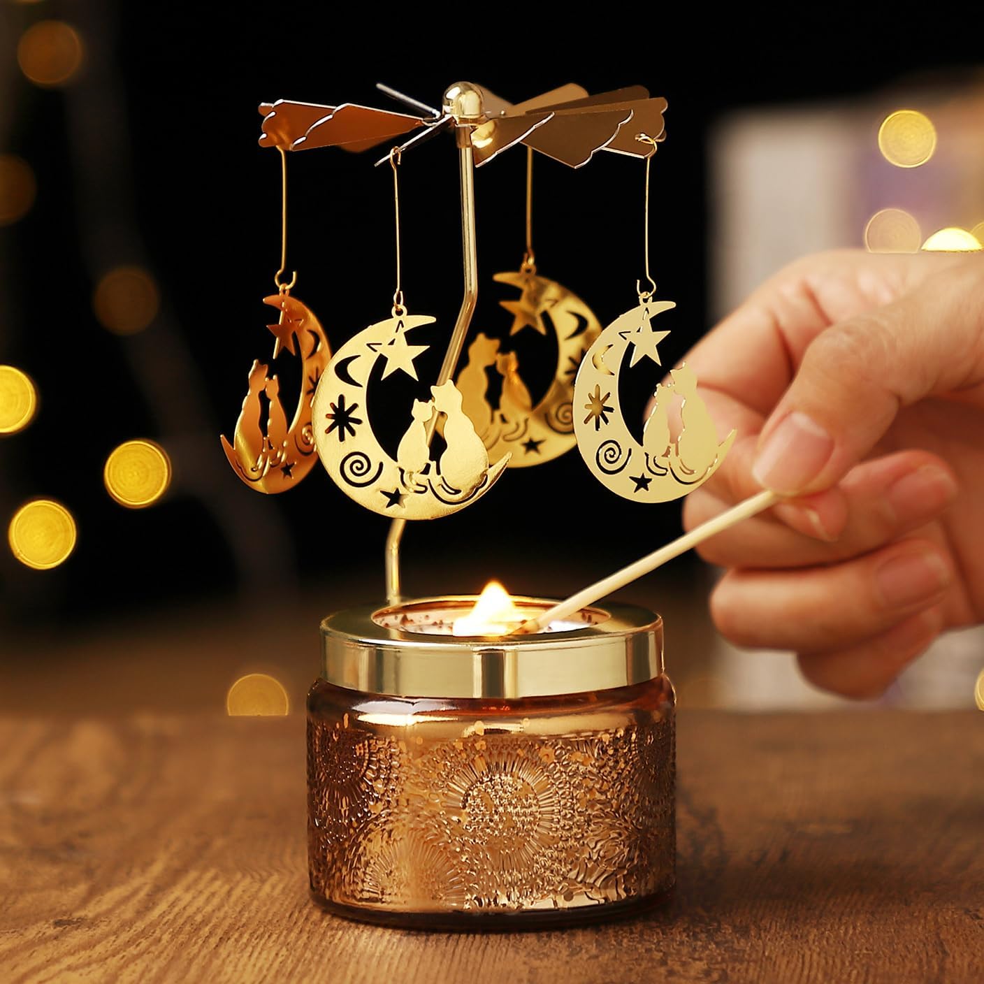 Cat Gifts for Women, Birthday Gifts for Mom Daughter Sister Wife, Unique Gift for Friend Women Rotatable Scented Candles Gift for Mothers Day Anniversary Christmas (Moon and Cat) - Image 2