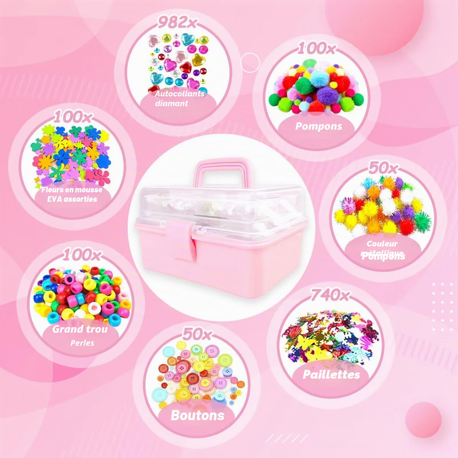 3000 Activites Manuelles pour Enfants Bricolage Enfants Kits de Loisirs Créatifs Boîte de Bricolage à 3 Niveaux avec Pipe Cleaners pour Enfants de 4-6, 6-8, 8-12 ans Cadeaux pour Filles Garçons, Rose