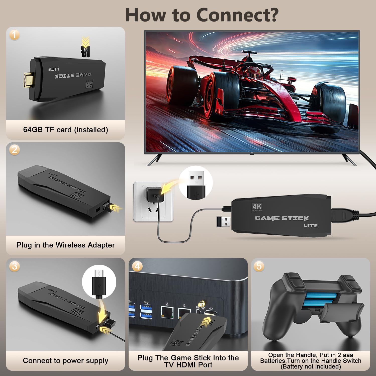 Domenico Wireless Video Games for tv Gaming Retro Gaming Console with Game Stick Plug & Play TV Video Game Set for 2 Player with 15 Emulator for Kids & Old School Station - (Black) - Image 3 thumbnail