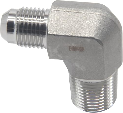 Miniatura 2 de (R) 38" macho NPT a 38" macho JIC codo 90 Flare tubería de acero inoxidable 304 (38" MNPT x 38" MJIC)