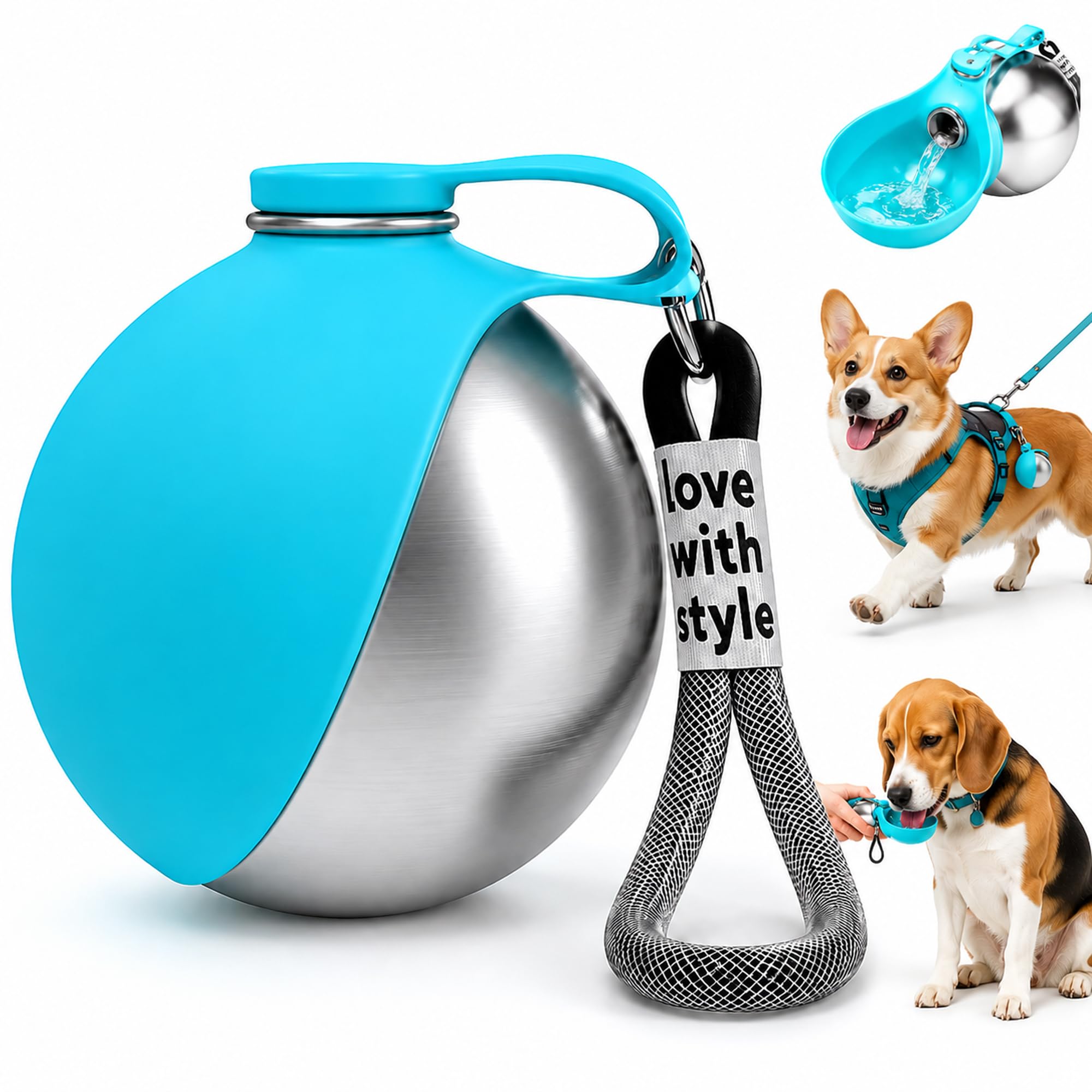 Portable 285ml Dog Water Bottle with Foldable Bowl