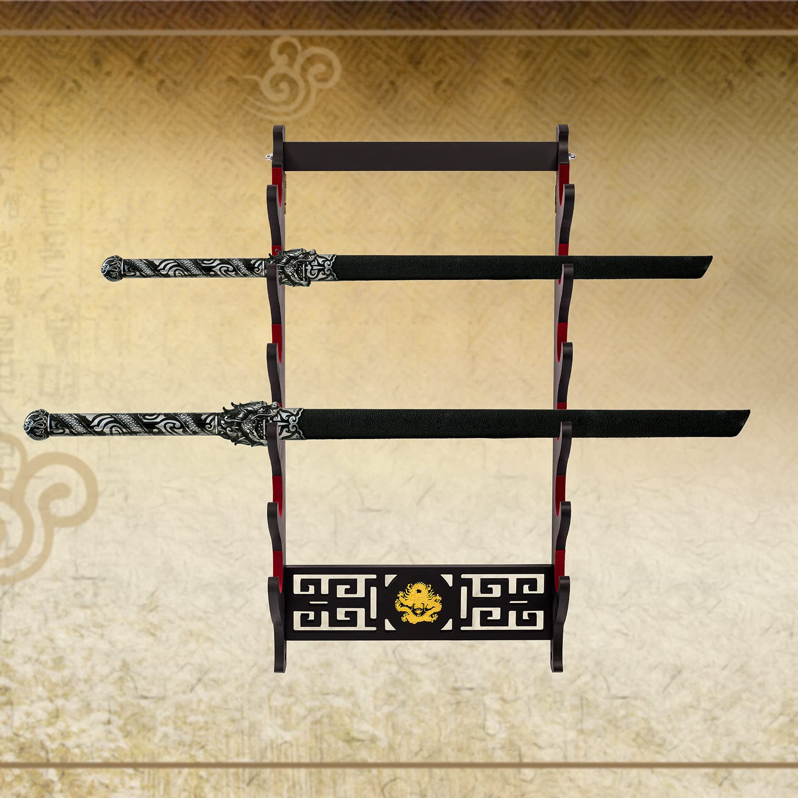 Porta spada Katana staffa da parete Samurai Spada Telaio Display Frame Red Velluto China Drago Style (6 strati)