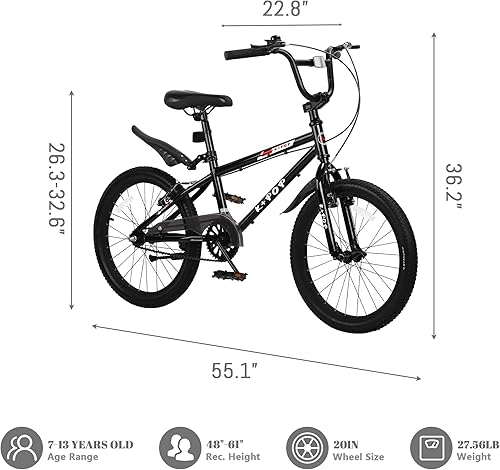Miniatura 2 de Bicicleta infantil de 20 pulgadas para niños de 7 a 12 años, estilo BMX, bicicletas ligeras para niños, bicicletas para niños con frenos delanteros